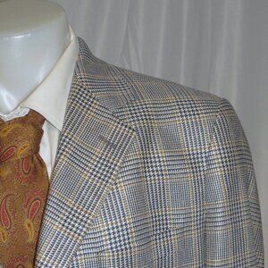 R. Derwin Litchfield Silk Blend Glen Plaid Three Button Blazer 42L